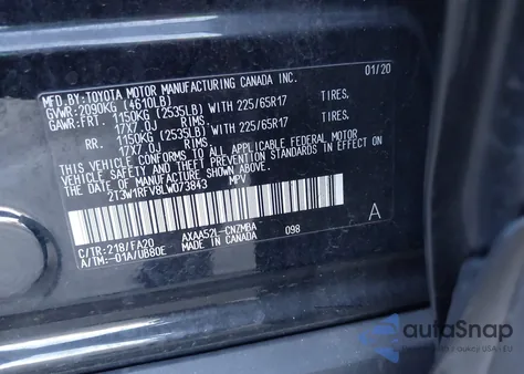 2020 Toyota Rav4 Xle из США, поврежденный, VIN 2T3W1RFV8LW073843